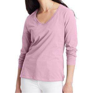 Hanes V neck long sleeve shirt pink size M for women